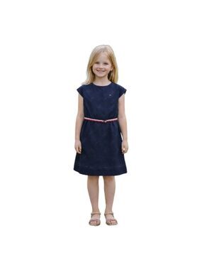 Tommy Hilfiger Girl Casual Knee-Length Dress Navy Blue Elaatic Belt Size 7 NWT